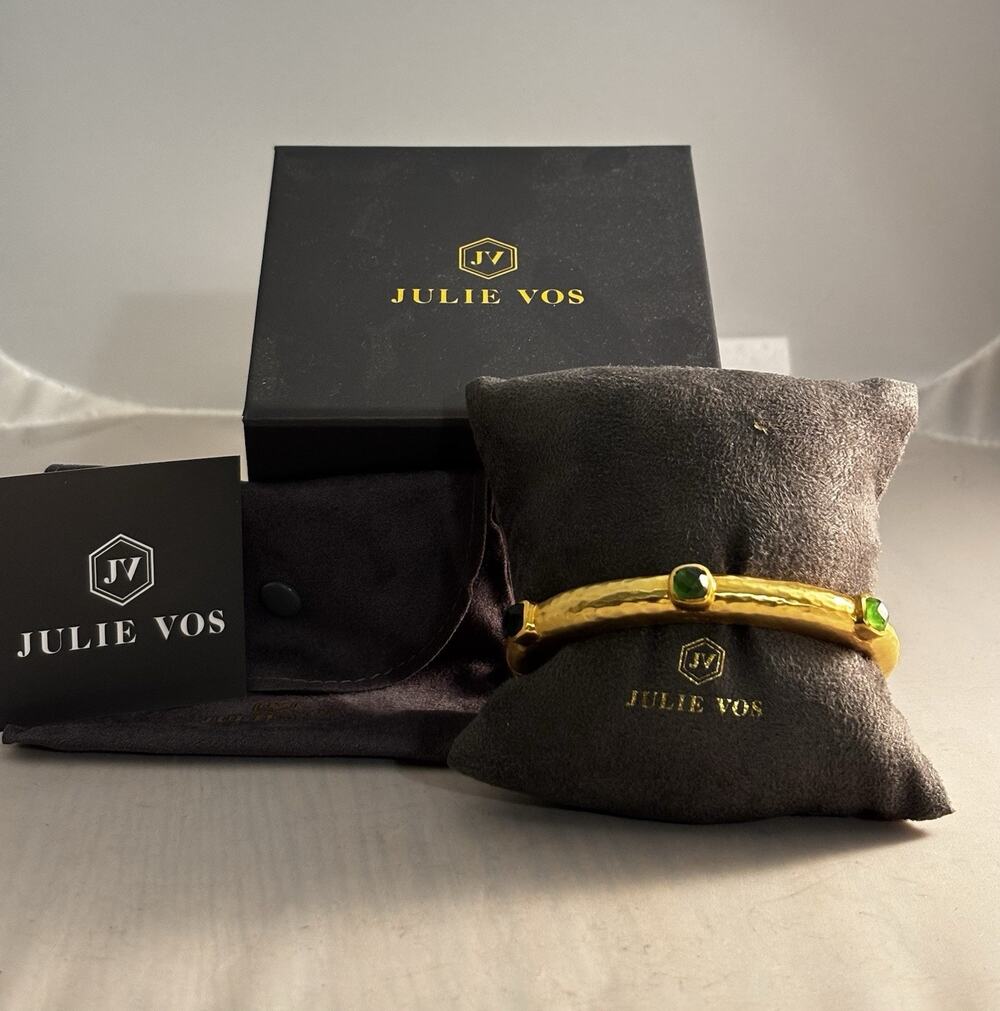 JULIE VOS 24K GP Catalina Iridescent Jade Green Hinge BANGLE BRACELET NIB